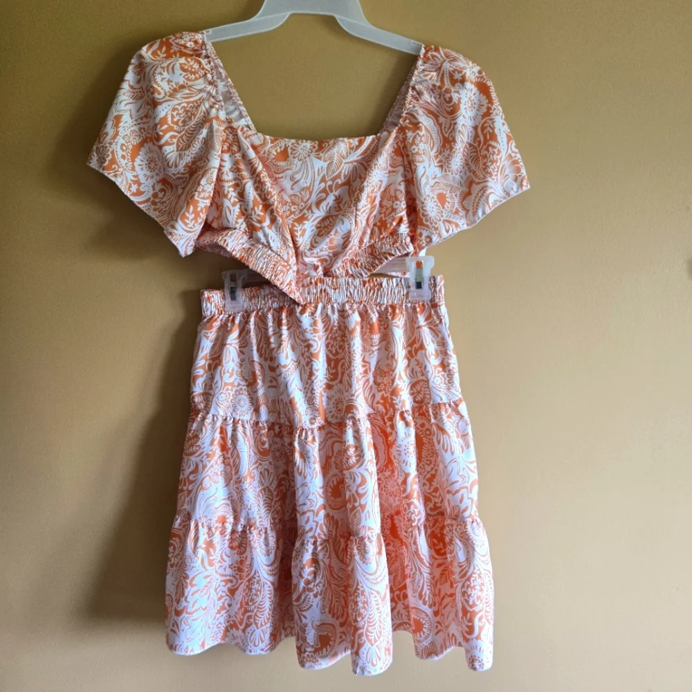 Shein Floral Print Cut Out Ruffle Hem Dress, M - Picture 2 of 5